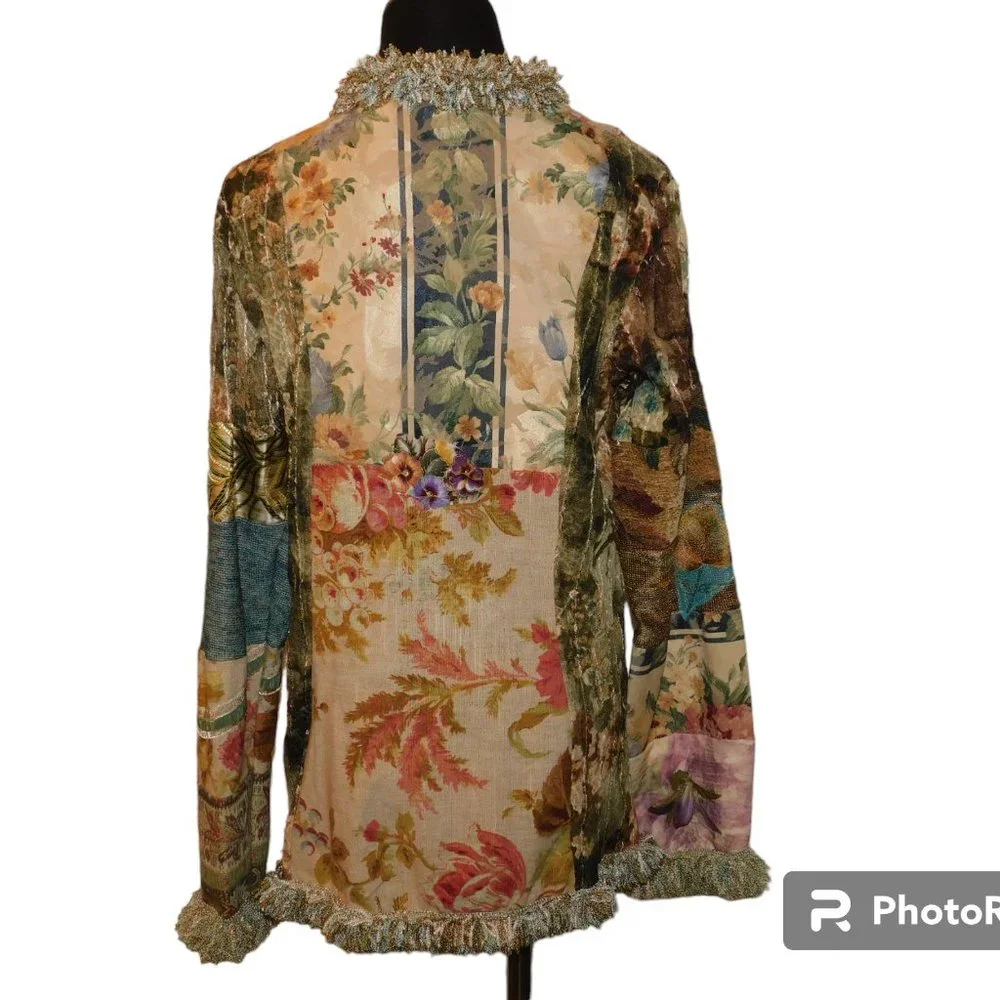Lee Anderson Linen/Silk Blend Jacket Embroidered Tie Front Size Medium Vintage - Picture 7 of 13